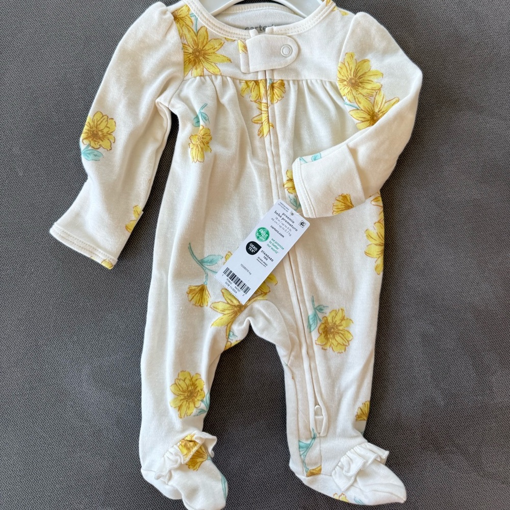 UNUSED Carter's Floral Baby Onesie with Yellow Flowers